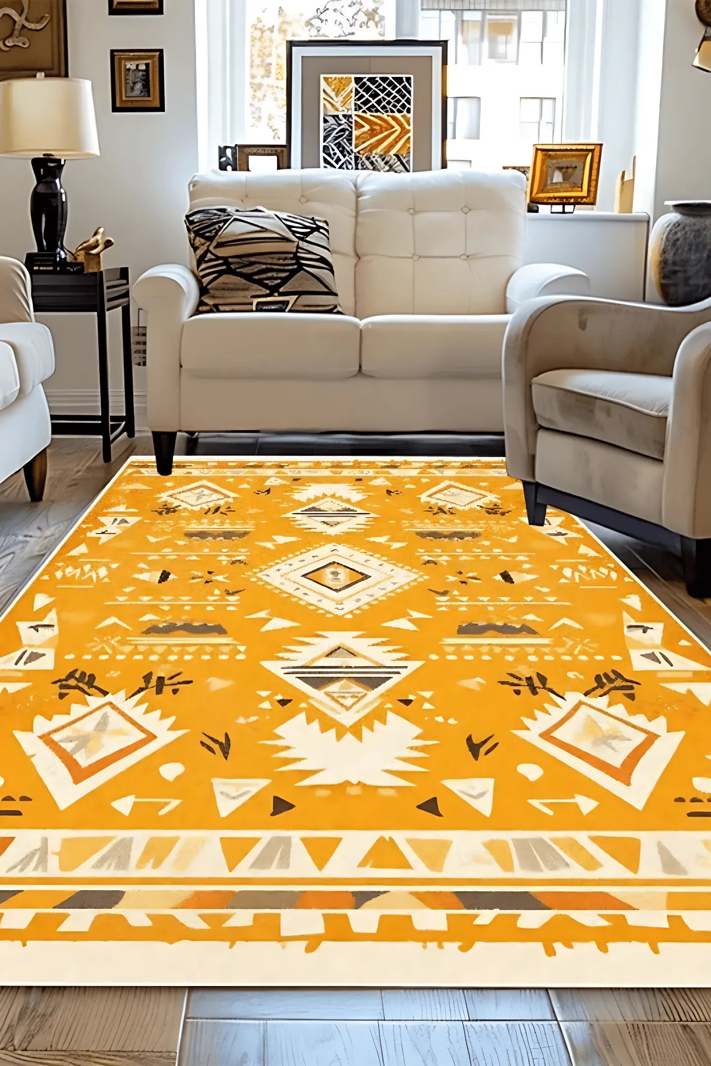 Tapis bohème jaune avec motif