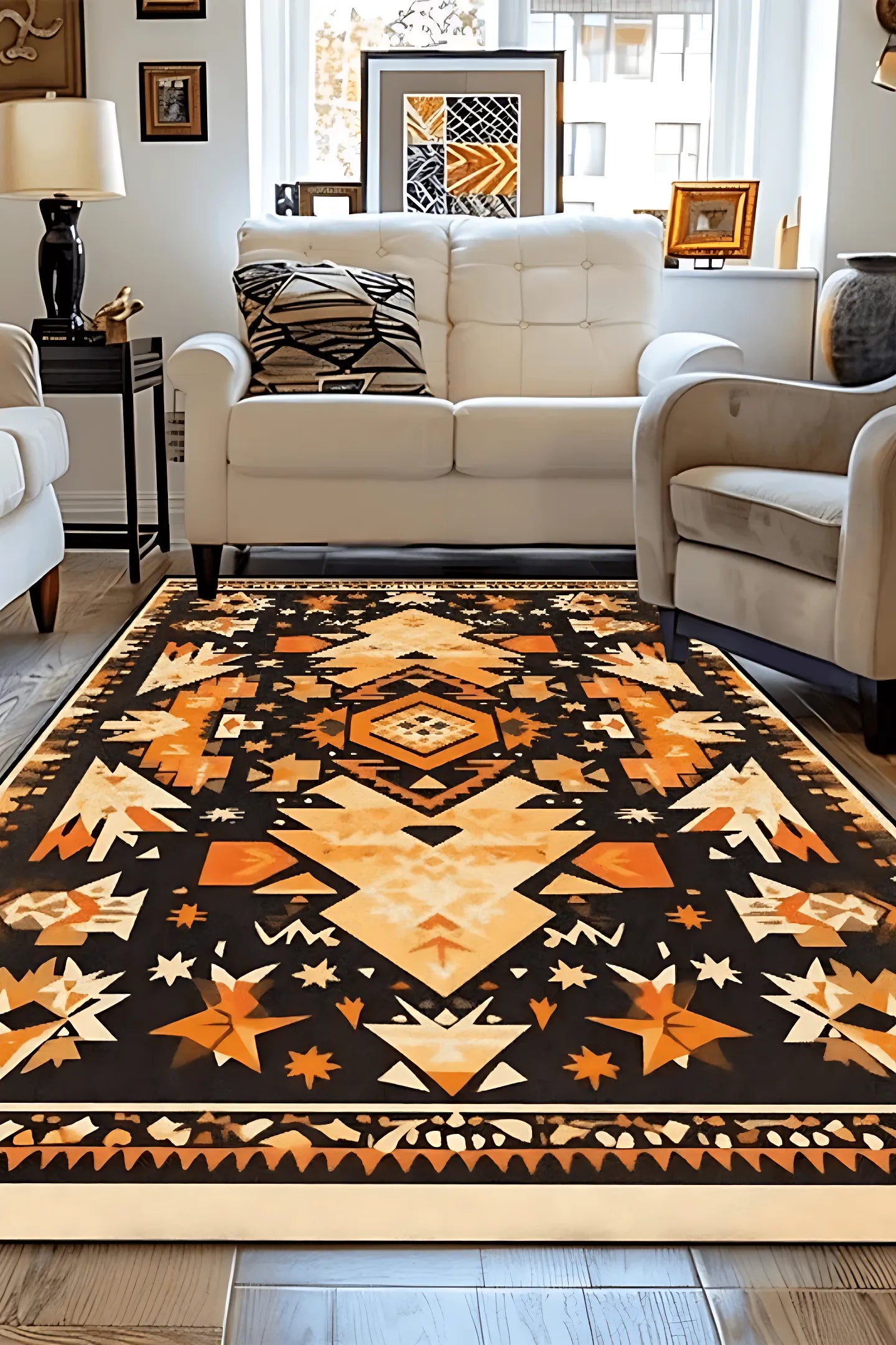 Tapis bohème avec motif jaune et noir