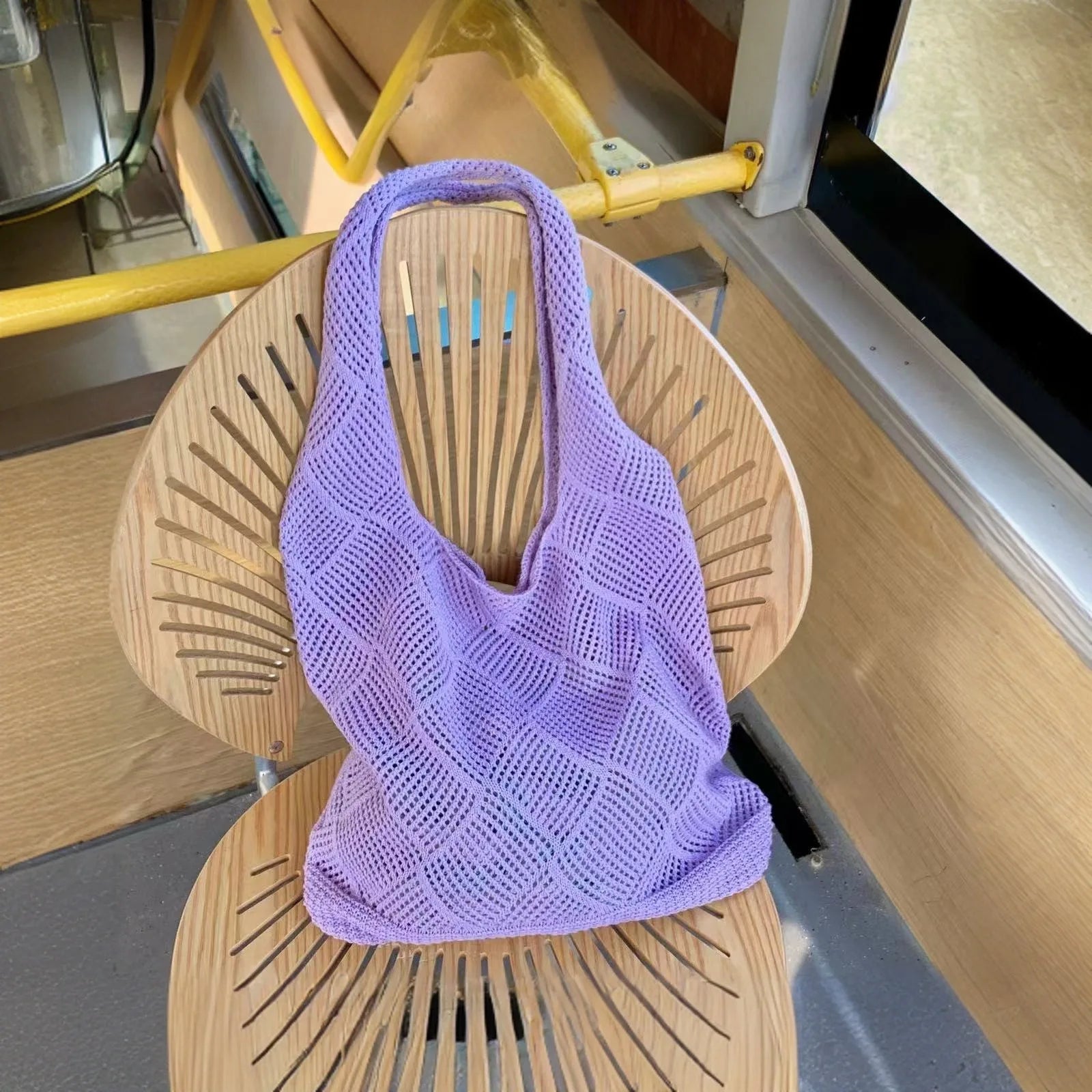 Sac tissé pliable au Crochet pour femmes, sac à main de plage d'été, beau sac tricoté Hippie, sac à bandoulière rétro ajouré