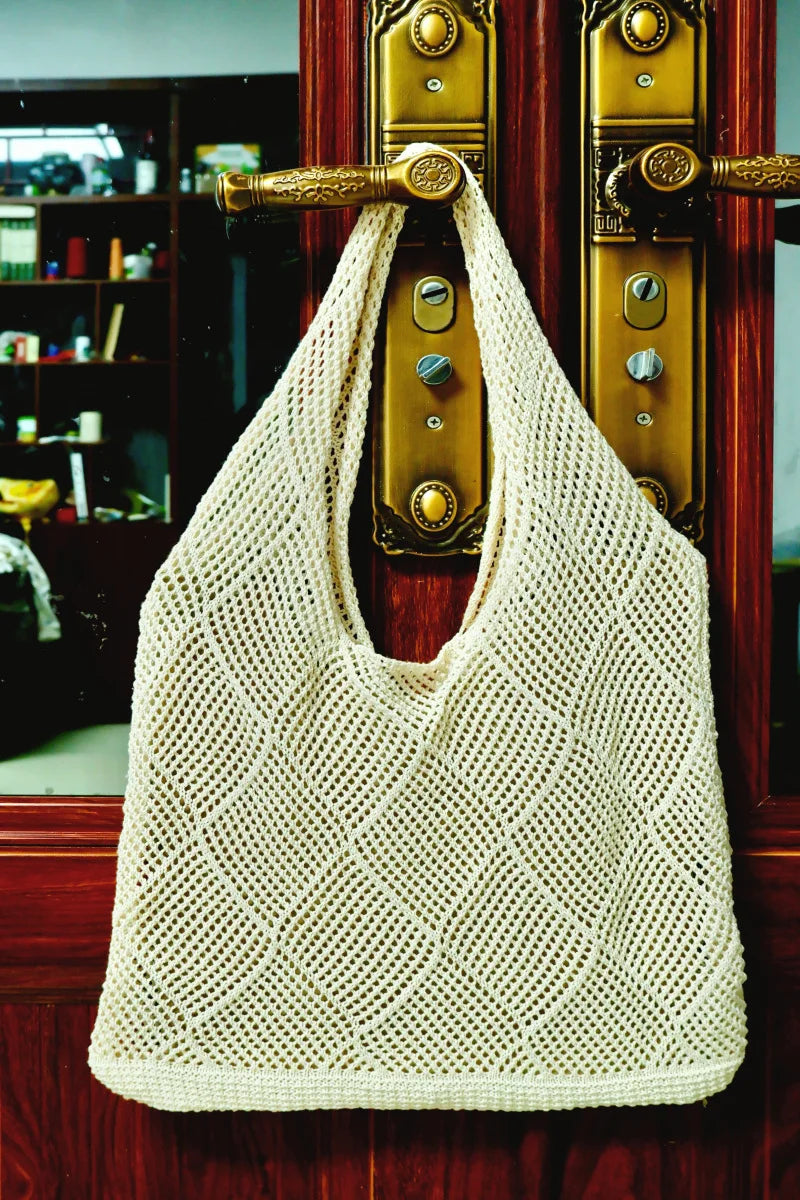 Sac tissé pliable au Crochet pour femmes, sac à main de plage d'été, beau sac tricoté Hippie, sac à bandoulière rétro ajouré