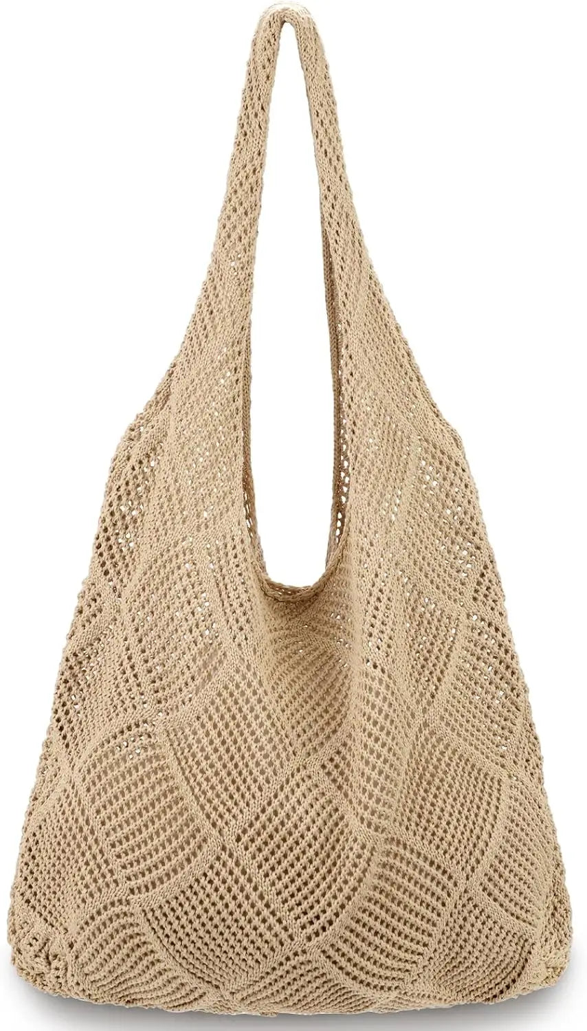 Sac tissé pliable au Crochet pour femmes, sac à main de plage d'été, beau sac tricoté Hippie, sac à bandoulière rétro ajouré