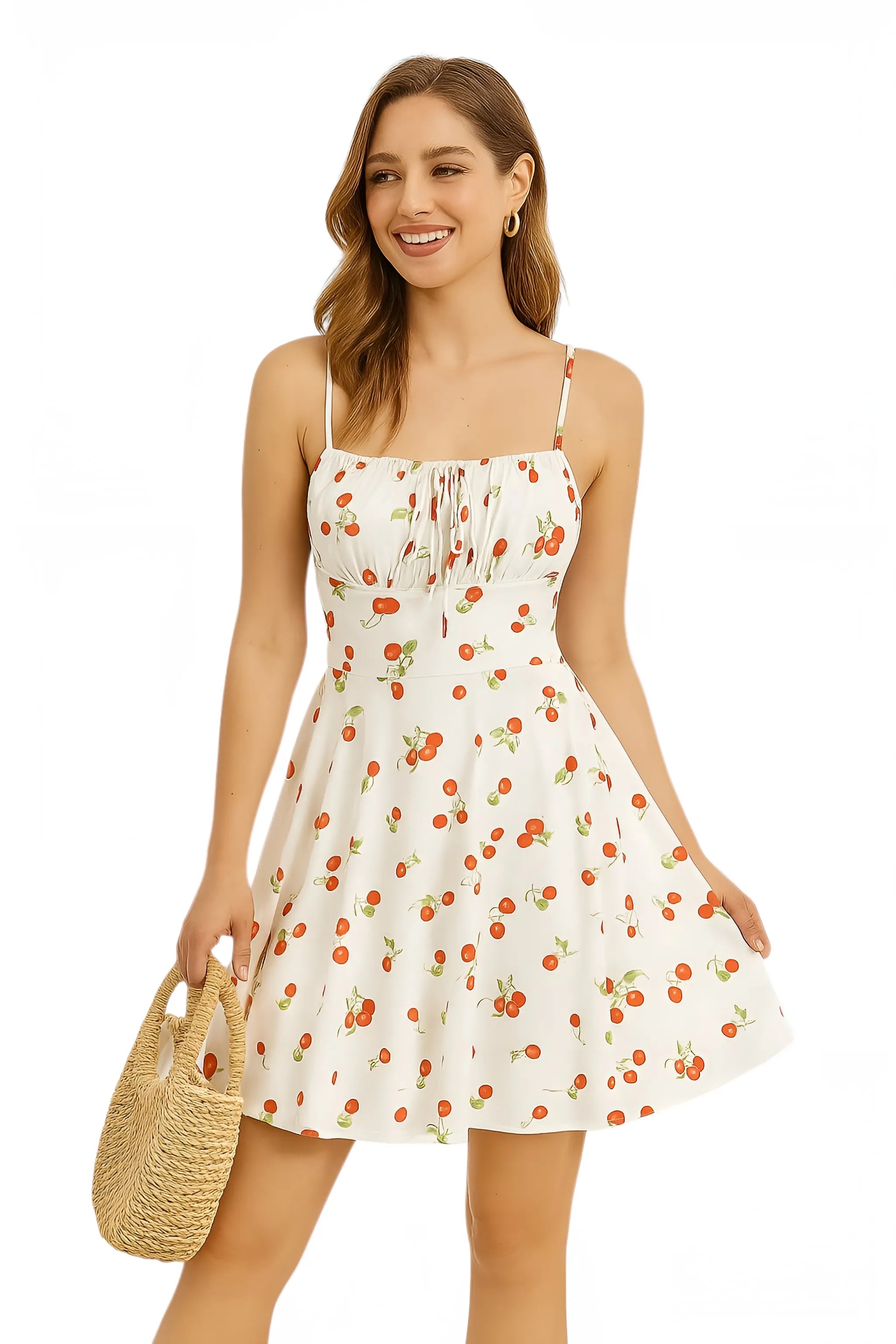 Robe d'Été Bohème à Imprimé Cerise "Amélie" - Douceur Estivale