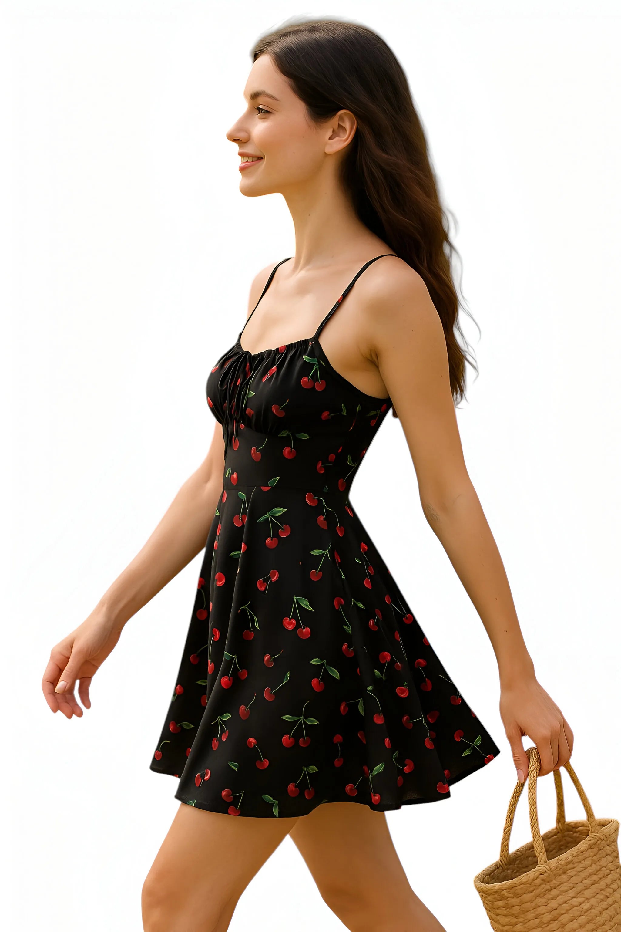Robe d'Été Bohème à Imprimé Cerise "Amélie" - Douceur Estivale